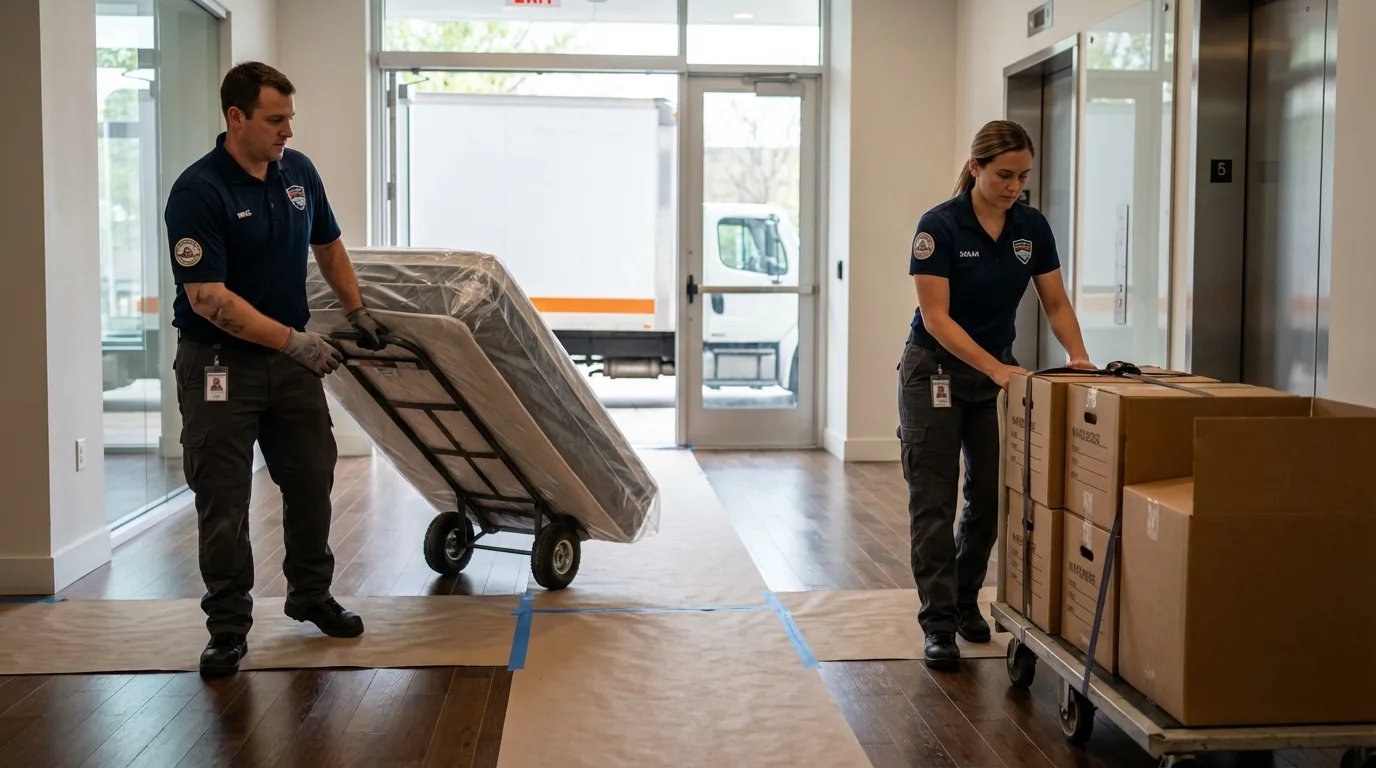 Professional apartment movers loading elevator in Blaine, WA
