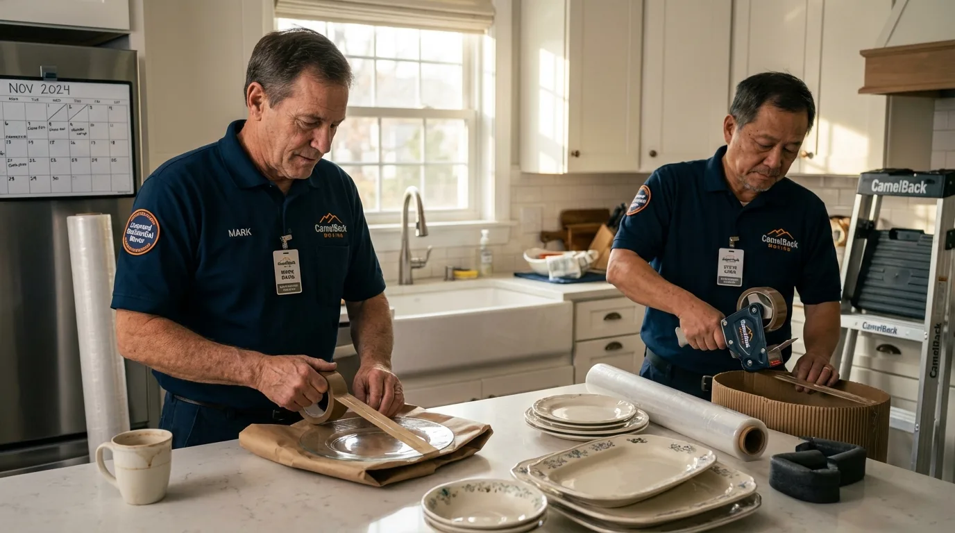 Professional crew packing kitchen dishware in Blaine, WA